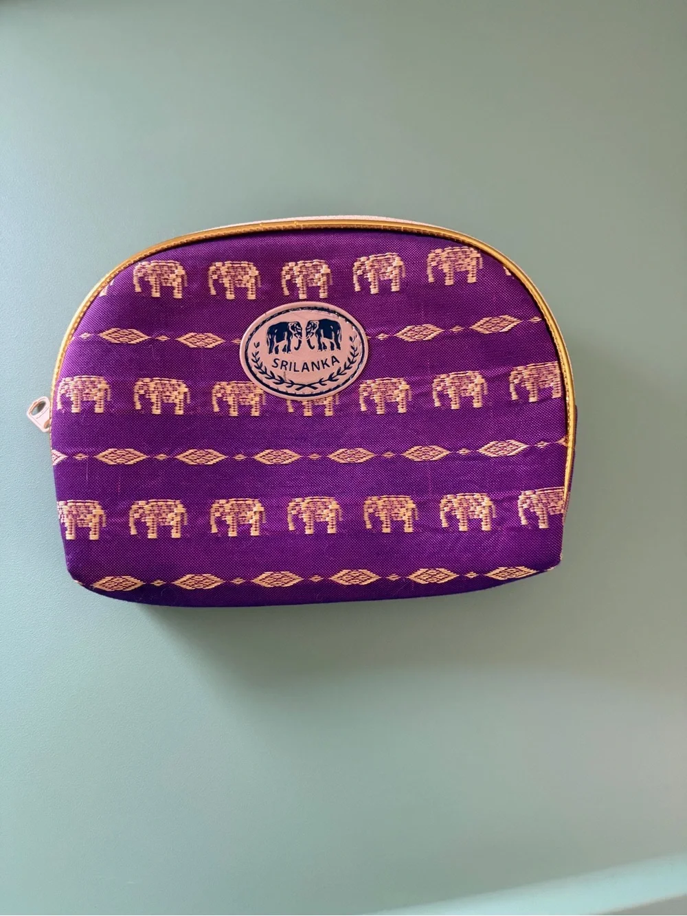 Purple Srilanka Elephant Cosmetic Pouch with Gold Accents